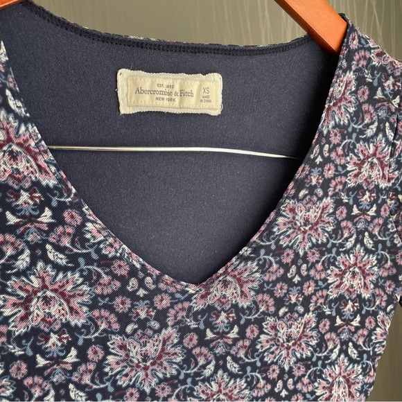 Abercrombie & Fitch Navy Floral Lined 3/4 Sleeve Knee Length Dress Women’s XS - Picture 4 of 7